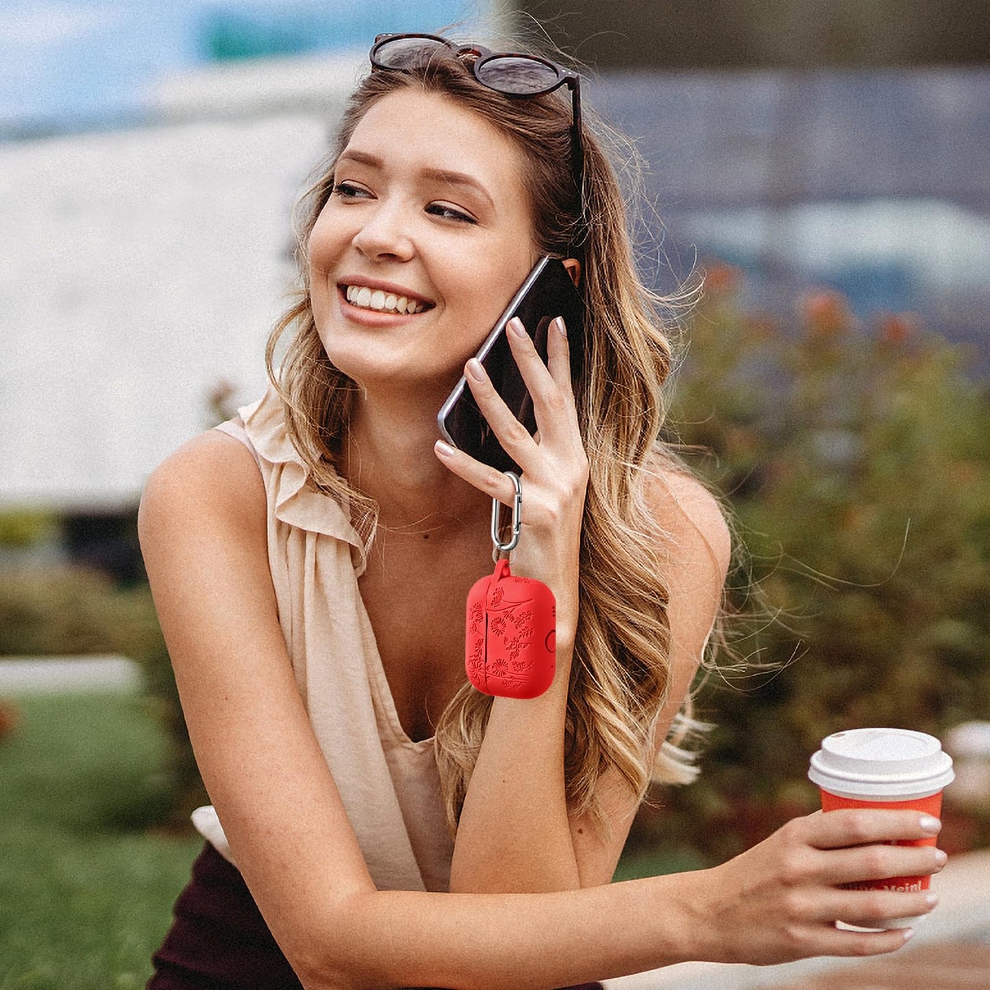 Lerobo Capa Gravada para AirPods Pro 1ª e 2ª Geração com Chaveiro (Vermelho)