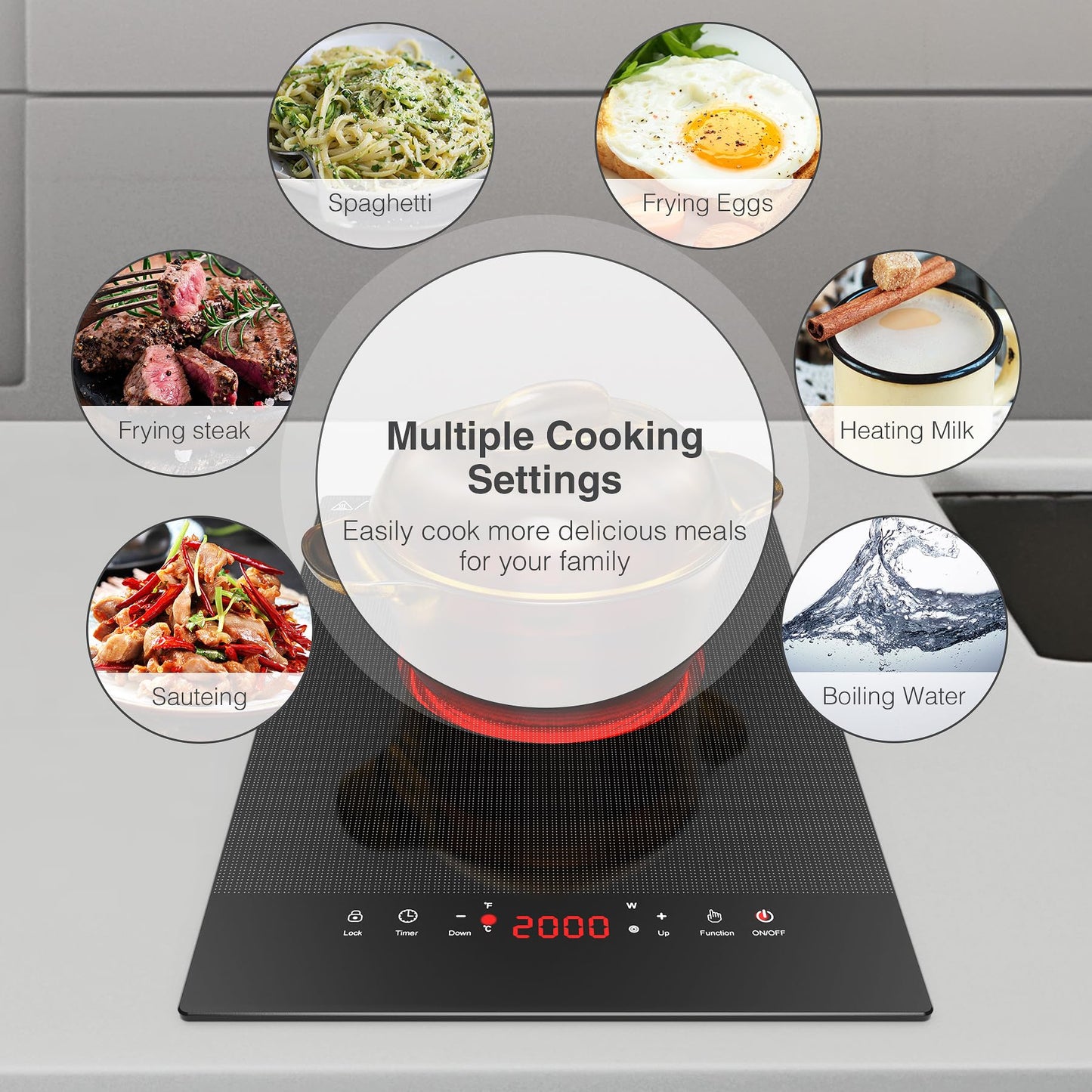 VBGK Cooktop Elétrico Portátil 2000W com 9 Níveis de Potência e Timer