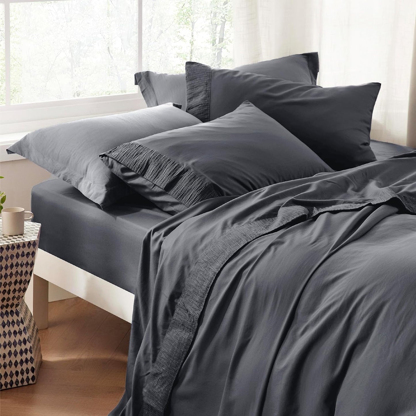 Bedsure Conjunto de lençóis de cama California King cinza