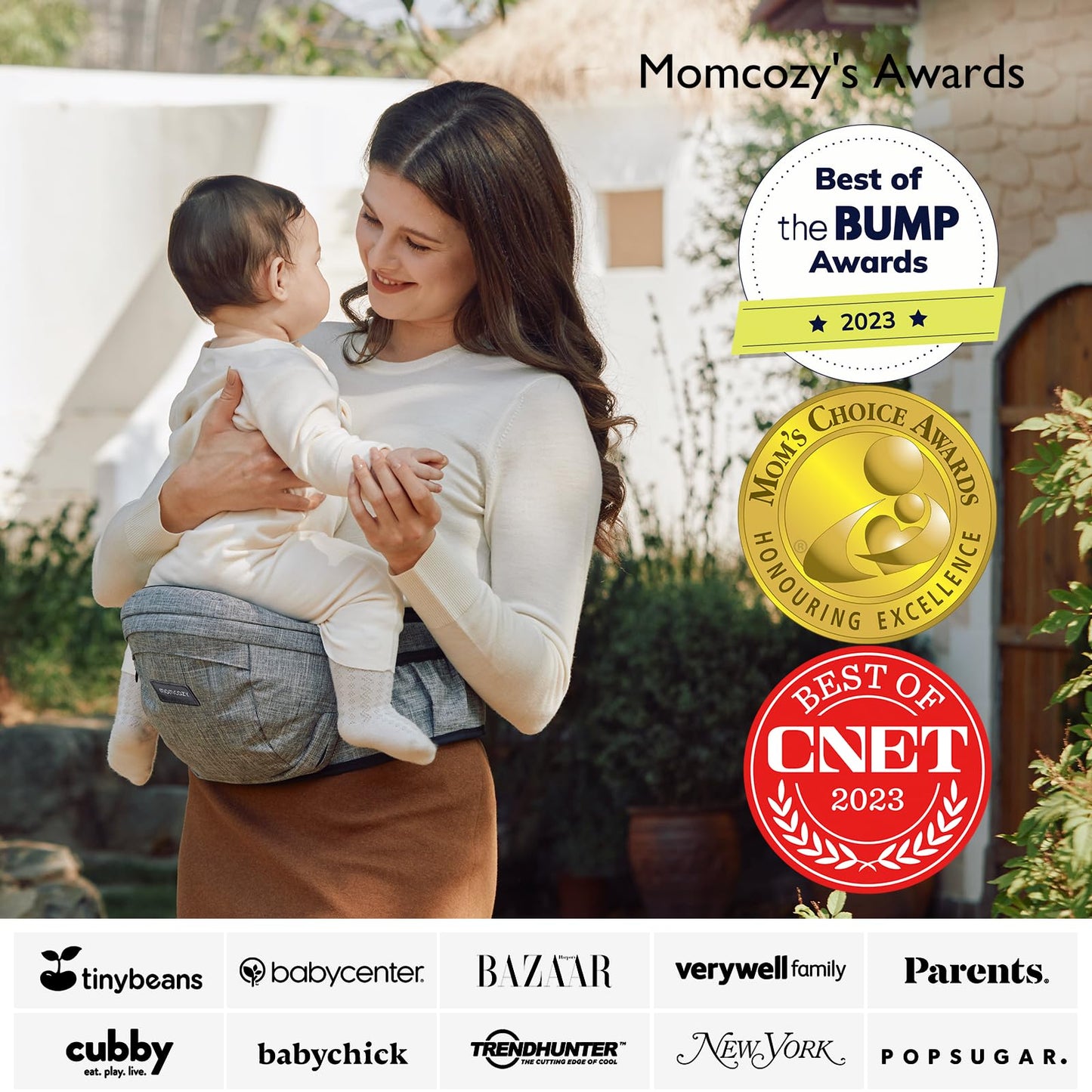 Momcozy Hip Seat Baby Carrier Cinza Médio Ergonomia e Suporte Abdominal