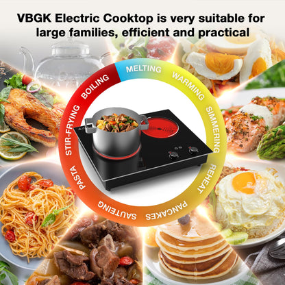 VBGK Cooktop Elétrico Duplo 3000W com 10 Níveis de Aquecimento e Timer (Preto)