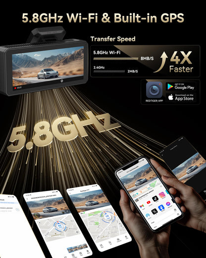 REDTIGER F77 Dash Cam 4K+4K com HDR, Wi-Fi 5.8GHz e GPS