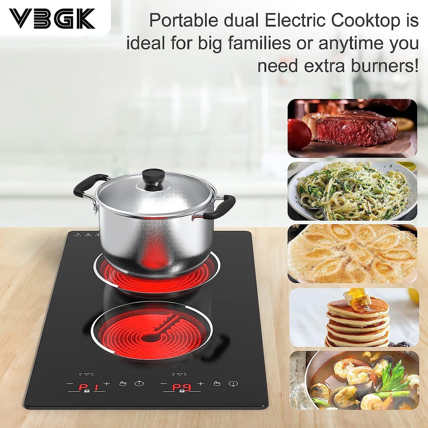 VBGK Cooktop Elétrico Embutido 12" 2100W com 2 Queimadores (Preto)