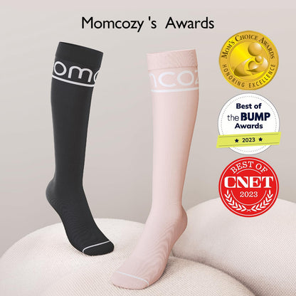 Momcozy Meias de Compressão Graduada 15-20 mmHg 2 Peças Preto e Rosa