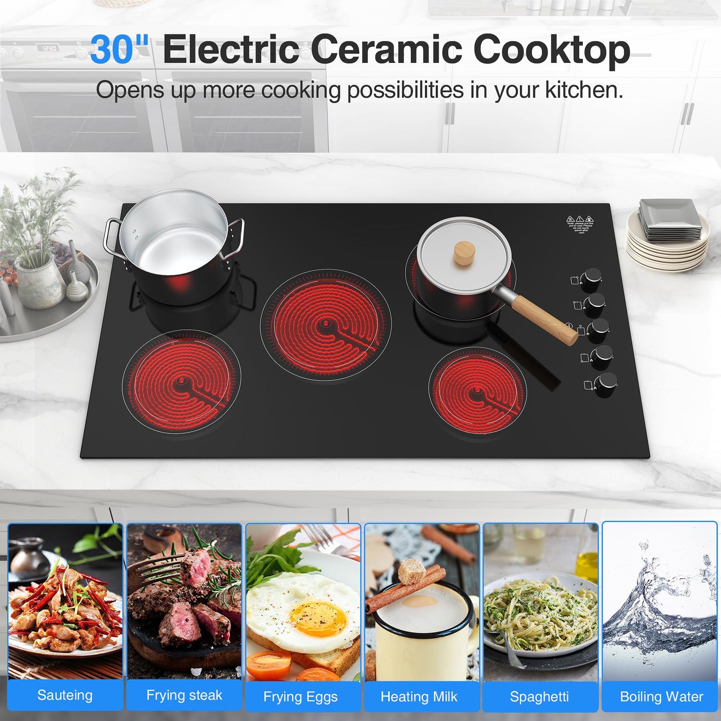 VBGK Cooktop Elétrico 36 Polegadas 8000W com 5 Queimadores e Trava de Segurança