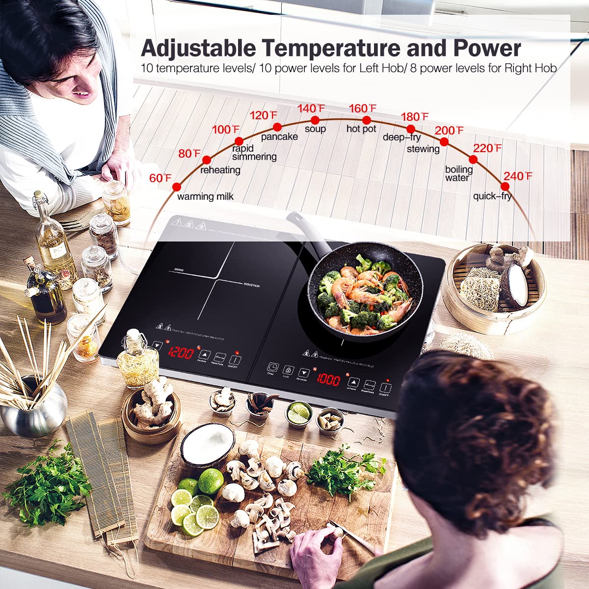 AMZCHEF Induction Cooktop 2 Zonas com 1800W, Touch e Temporizador