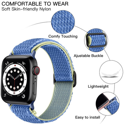 Lerobo Pulseira Solo Loop Nylon p/ Apple Watch (Azul-Claro/Amarelo)