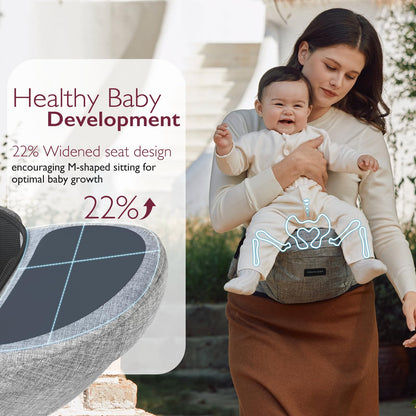 Momcozy Hip Seat Baby Carrier Cinza Médio Ergonomia e Suporte Abdominal