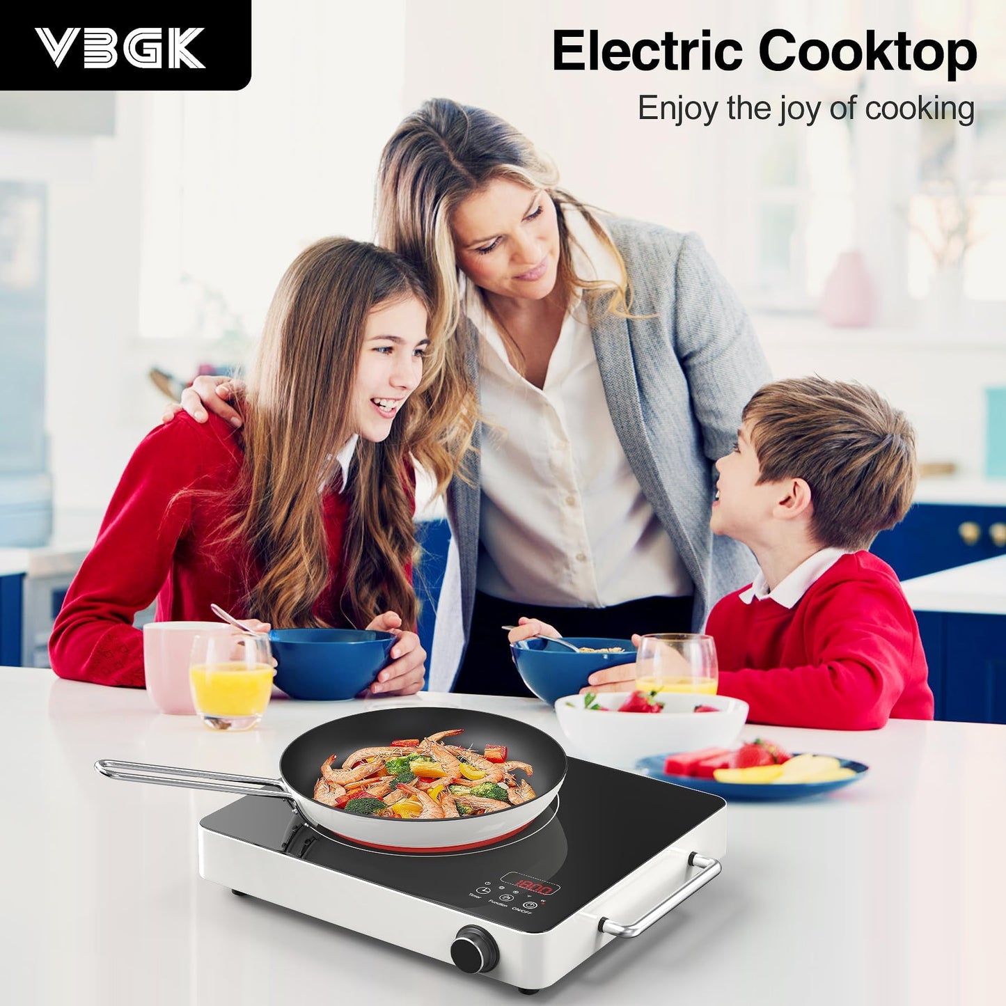 VBGK Cooktop Elétrico Portátil 1800W com 9 Níveis de Potência e Timer (Preto)