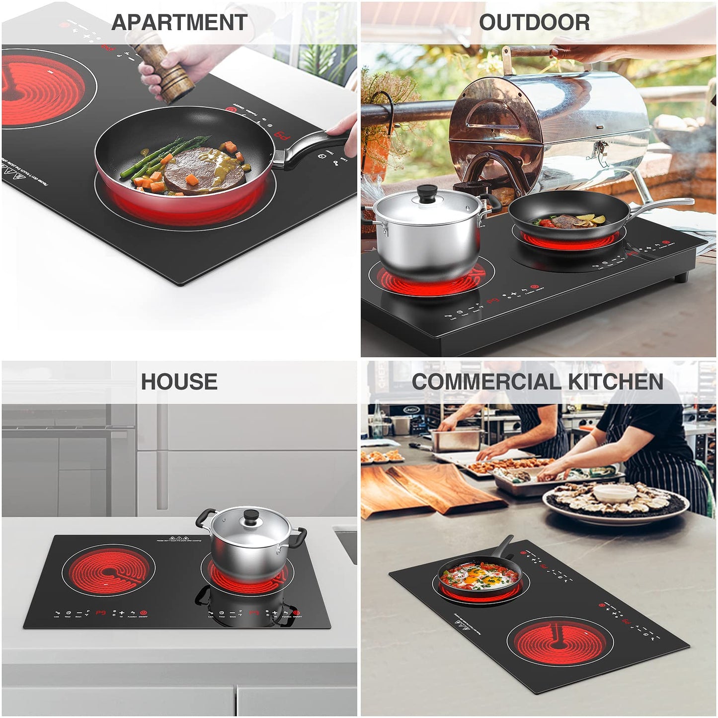 GTKZW Cooktop Elétrico 24" 2400W com 2 Queimadores e Tela Touch LED