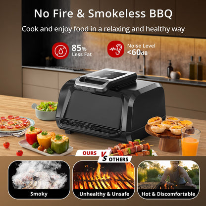 Takywep Grill e Air Fryer 7 em 1 Elétrico 1750W com Visor Preto