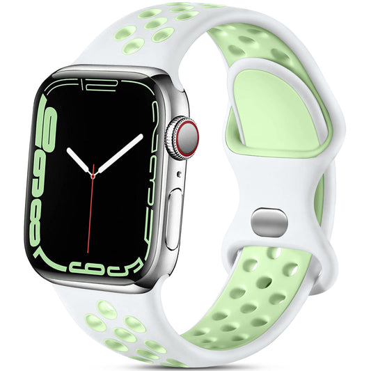 Lerobo Pulseira Esportiva de Silicone para Apple Watch, 38-49mm (branco e Verde)