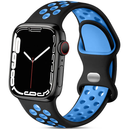 Lerobo Pulseira de Silicone Respirável para Apple Watch (Preto/Azul)