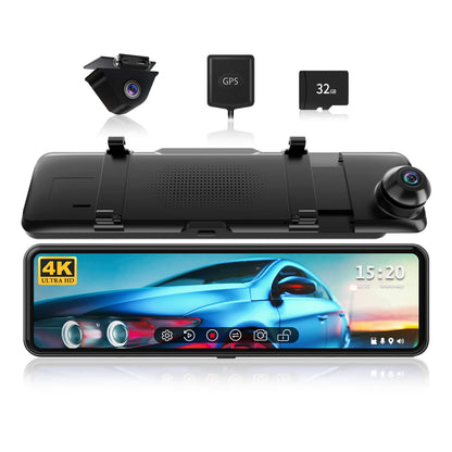 REDTIGER T700 Dash Cam Espelho 4K+1080P com GPS e Visão Noturna