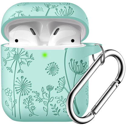 Lerobo Capa Gravada para AirPods 1/2 com Mosquetão (Verde Menta)