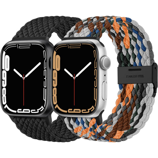 Lerobo 2 Pack Pulseiras Trançadas de Nylon para Apple Watch, 38-49mm (Black/Camouflage)