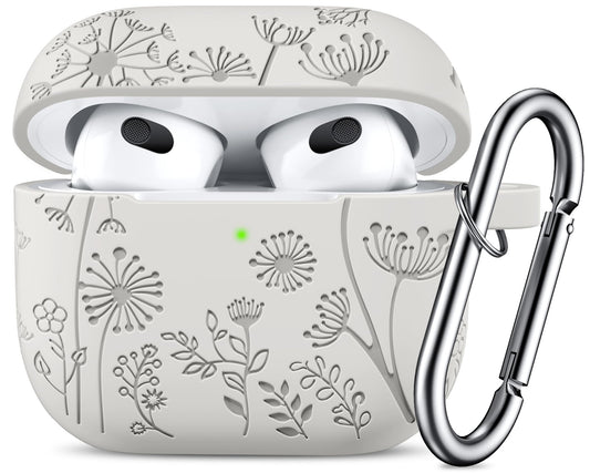 Lerobo Capa com Flores Gravadas Compatível com AirPods 3ª Geração (Starlight)