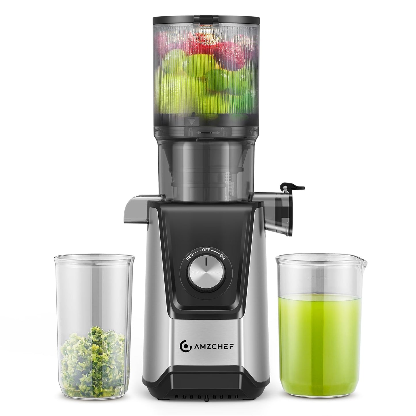 Amzchef Juicer Slow Masticating com Chute Grande 4.25" (Cinza Claro)