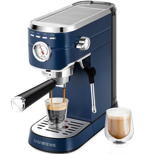 Casabrews Máquina de Espresso 20 Bar com Vaporizador de Leite (Azul Safira)