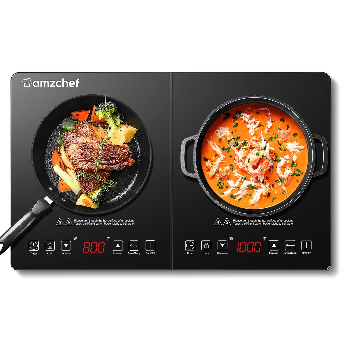 AMZCHEF Induction Cooktop 2 Zonas com 1800W, Touch e Temporizador