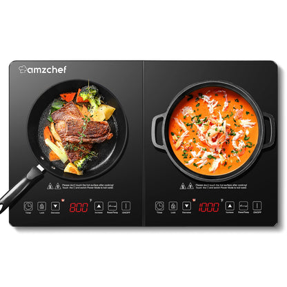 AMZCHEF Induction Cooktop 2 Zonas com 1800W, Touch e Temporizador