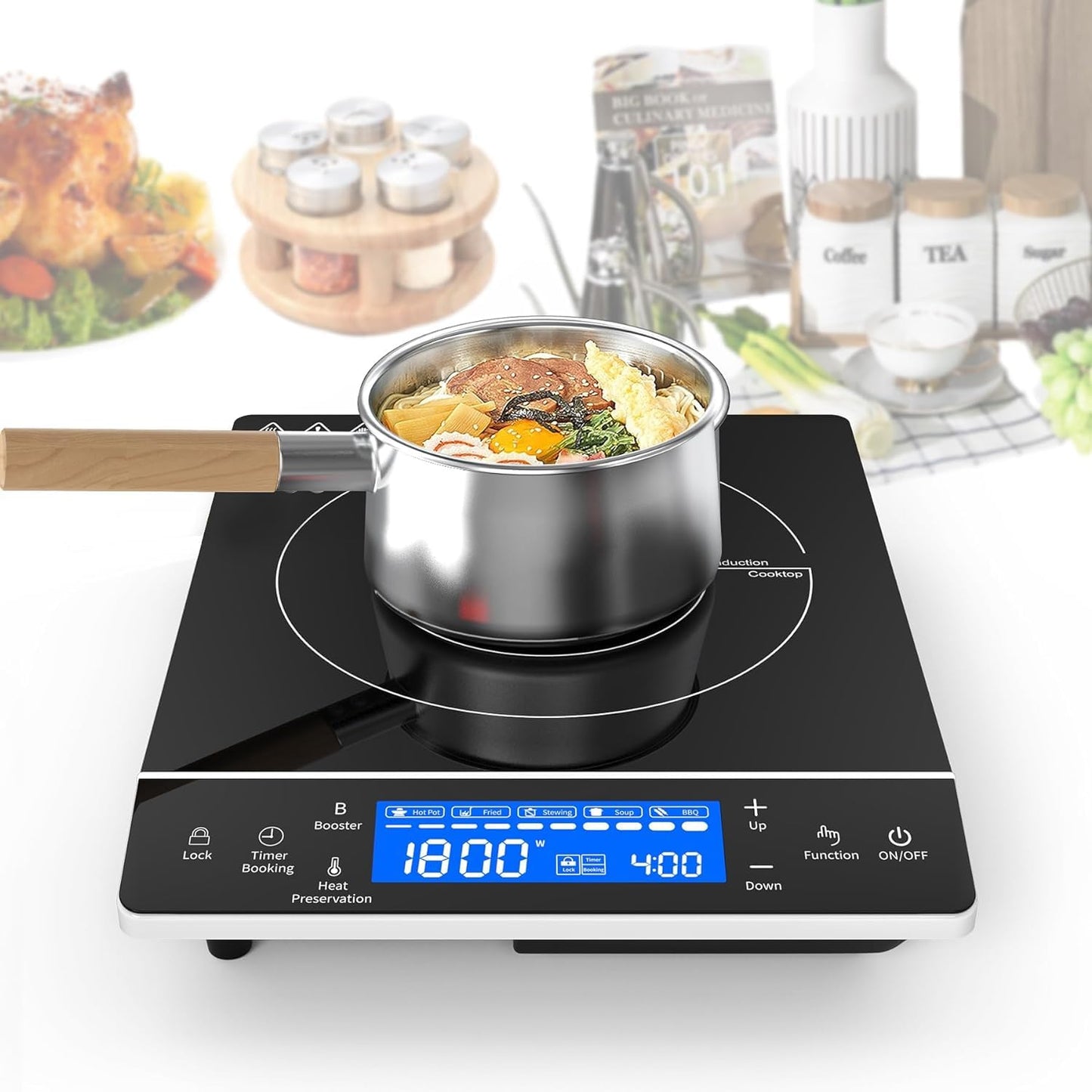 VBGK Induction Cooktop 1800W, Portátil, 9 Níveis, Controle Touch, 110V