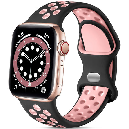 Lerobo Pulseira de Silicone Respirável para Apple Watch (Preto/Rosa)