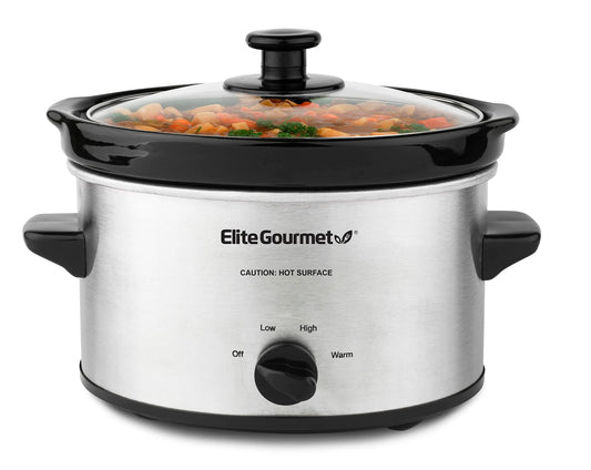 Elite Gourmet Panela Elétrica Slow Cooker 2 Quartos com Tampa de Vidro (Inox)