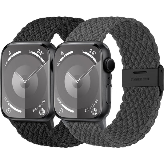 Lerobo 2 Pack Pulseiras Trançadas para Apple Watch, 38-49mm, Nylon (Black/DarkGreen)