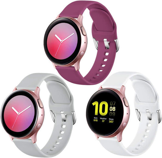 Lerobo 3 Pack Pulseiras de Silicone para Galaxy Watch, 20mm P (Branco/Cinza/Vinho)