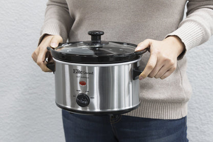 Elite Gourmet Panela Elétrica Slow Cooker 2 Quartos com Tampa de Vidro (Inox)