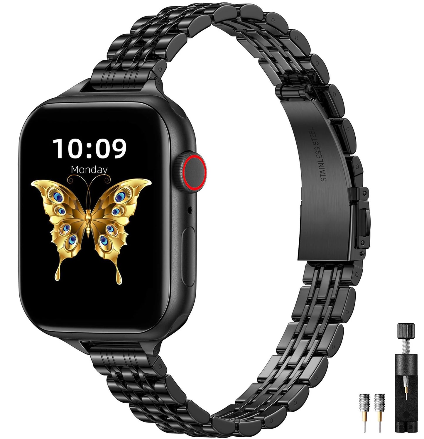 Lerobo Pulseira Aço Inox Fina p/ Apple Watch (Preta)