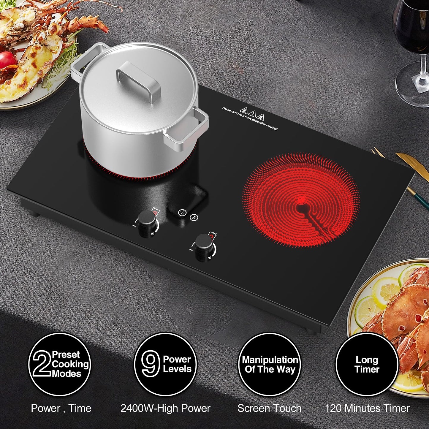 VBGK Cooktop Elétrico 24" 2400W com 2 Queimadores e Tela Touch (Preto)