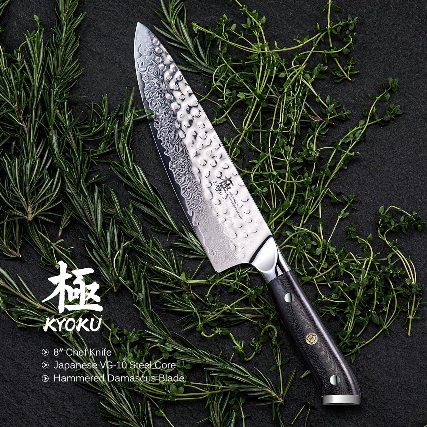 KYOKU Faca de Chef 8" Shogun Série Aço VG10 Damasco com Bainha e Estojo