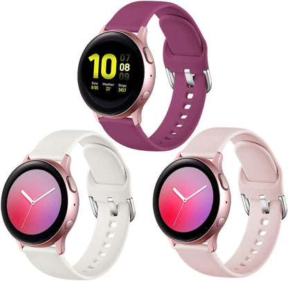 Lerobo 3 Pack Pulseiras Silicone 20mm p/ Galaxy Watch Active 2 (Bege/Rose/Vinho)