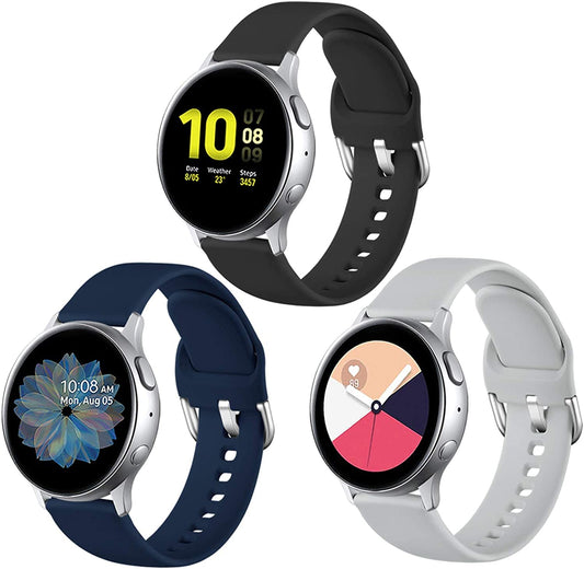 Lerobo 3 Pulseiras Silicone p/ Galaxy Watch Active 2 40mm/44mm (Preto/Azul Marinho/Cinza)