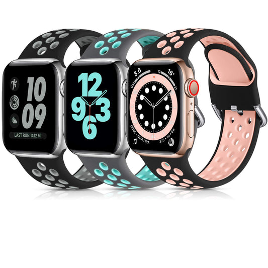 Lerobo 3 Pulseiras Silicone p/ Apple Watch 42mm-49mm  (Preto e Cinza/Ciza e verde/preto e Rosa)