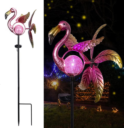 Afirst Girador de vento de flamingo com luz solar