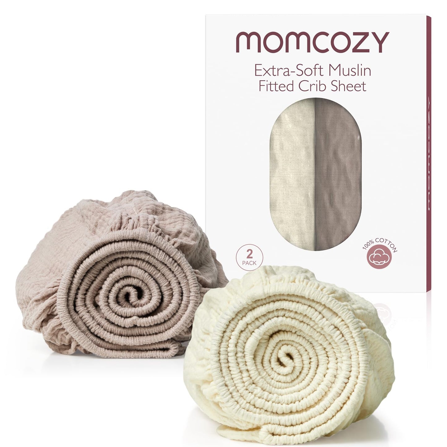 Momcozy Lençol Muslin para Berço 52"x28" Algodão Kit 2 Unid