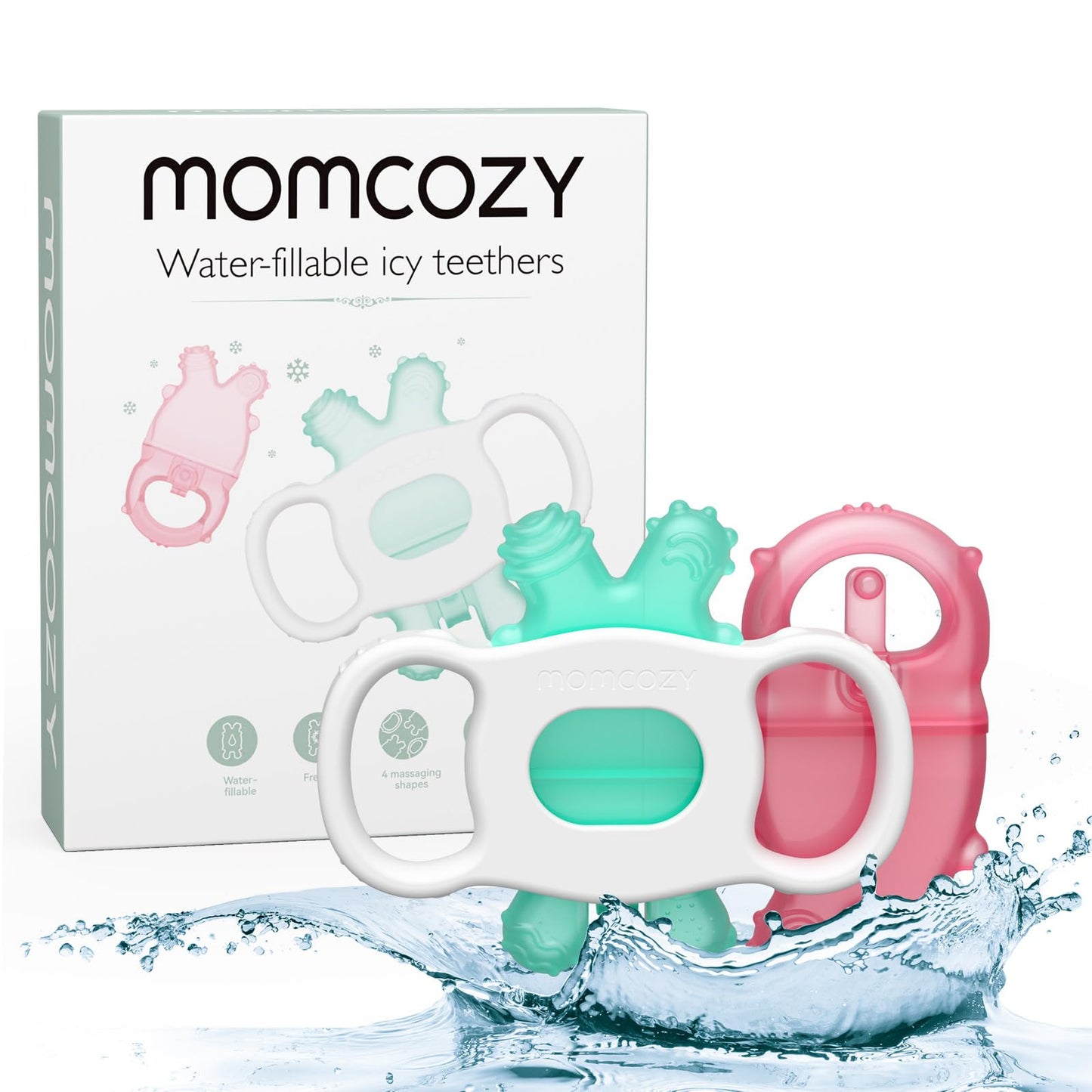 Momcozy Mordedores de Silicone Recheáveis com Água - Alívio para Dentição - 2 Unidades