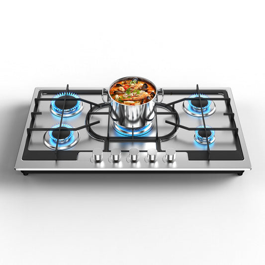 VBGK Cooktop a Gás 5 Bocas Conversível NG/LPG com Proteção (Inox)