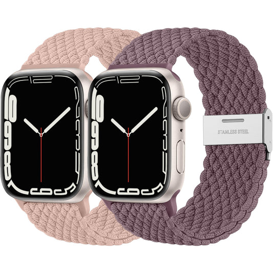 Lerobo 2 Pulseiras Trançadas Ajustáveis p/ Apple Watch 38-49mm (Rosa/Violeta)