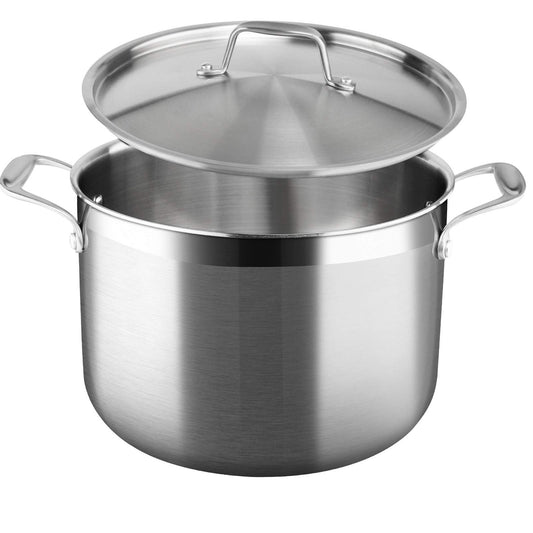 Duxtop Panela de Aço Inox 8 Qt com Tampa Tri-Ply para Indução (Prata)