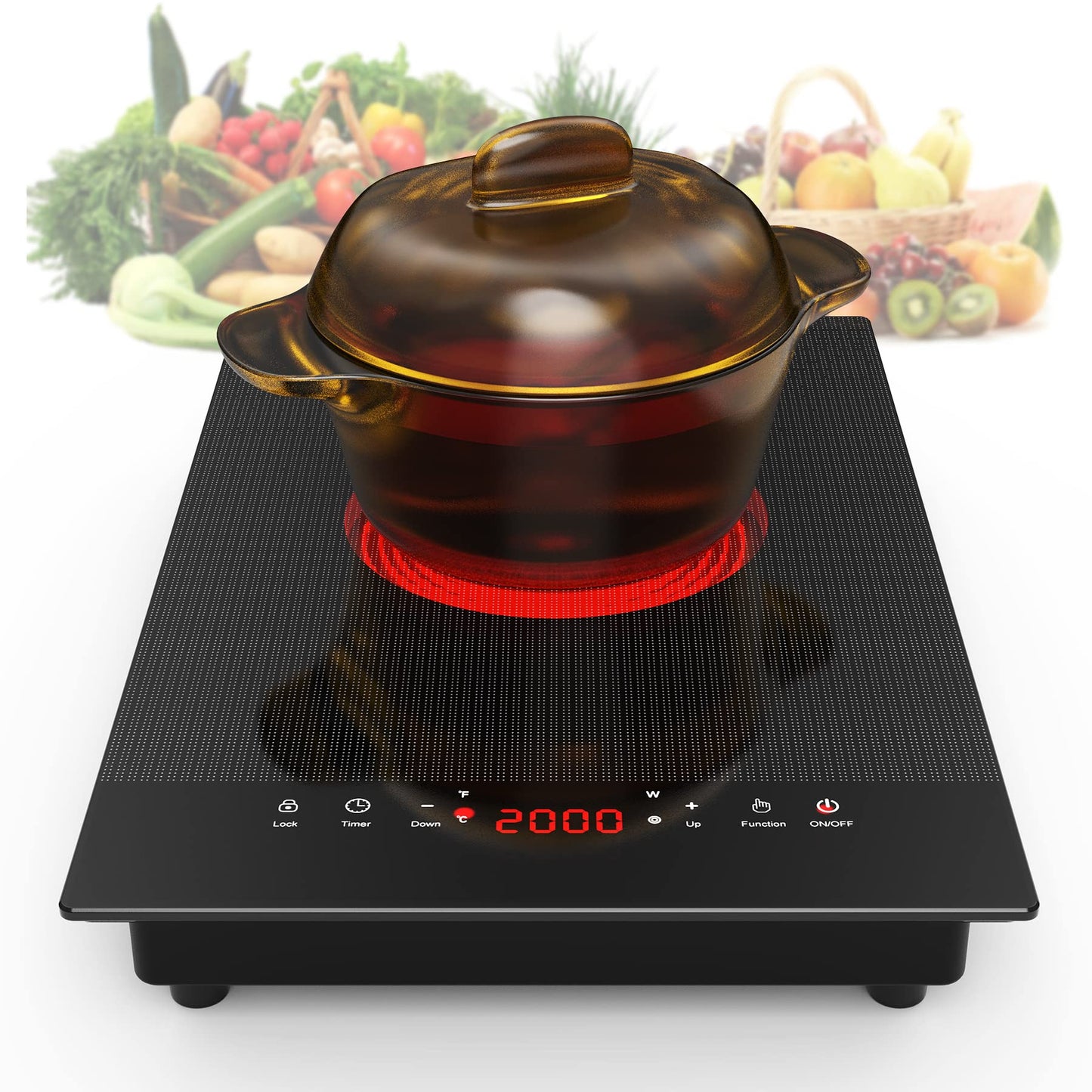 VBGK Cooktop Elétrico Portátil 2000W com 9 Níveis de Potência e Timer