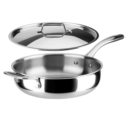 Duxtop Panela Sauté Tri-Ply Inox com Tampa, 3 Qt, Compatível com Indução