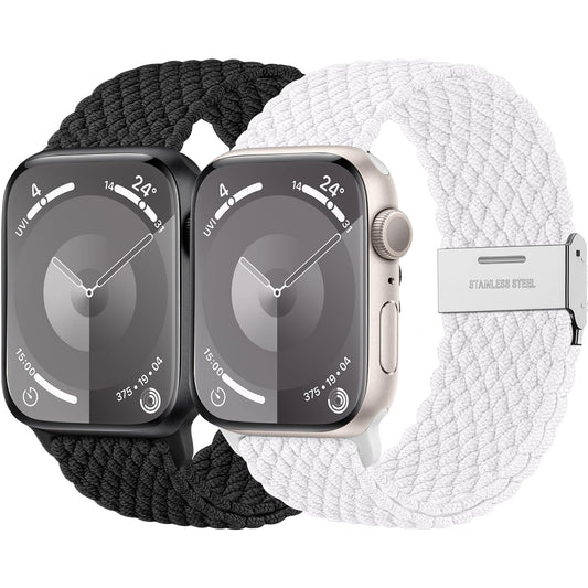 Lerobo Pulseira Nylon p/ Apple Watch 38-49mm Solo Loop (Preto/Branco)