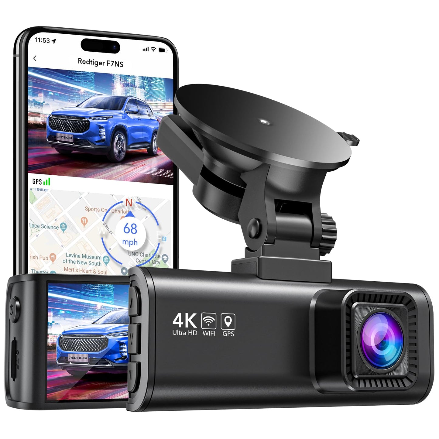 REDTIGER Dash Cam 4K F7NS, Wi-Fi, GPS, Visão Noturna, 170°