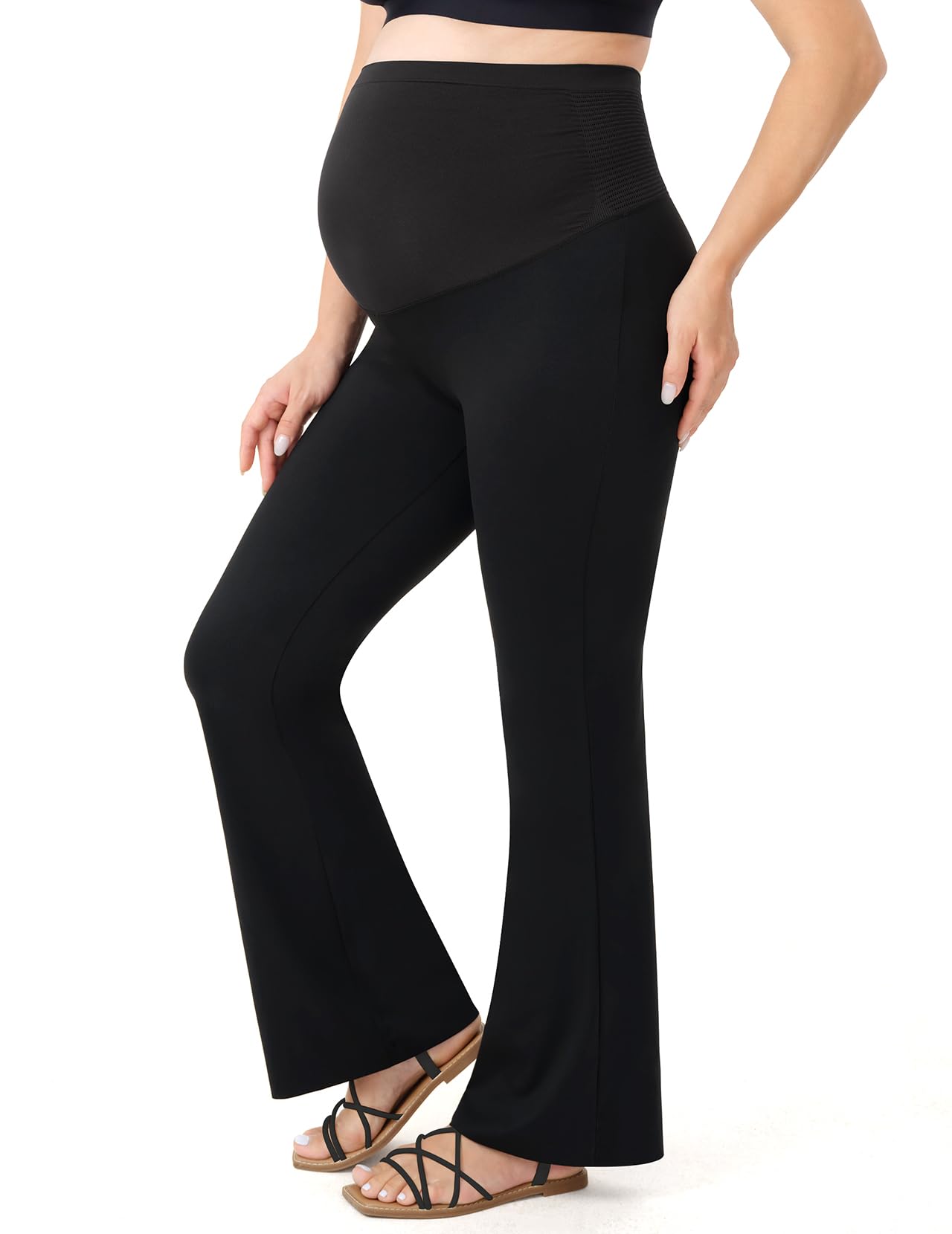 Momcozy Calça Legging Maternidade Flare Preta Tecido Macio e Suporte Triplo