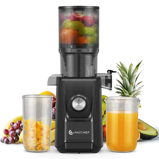 AMZCHEF Juicer Masticating 4.25IN com Motor Silencioso e Filtro Duplo