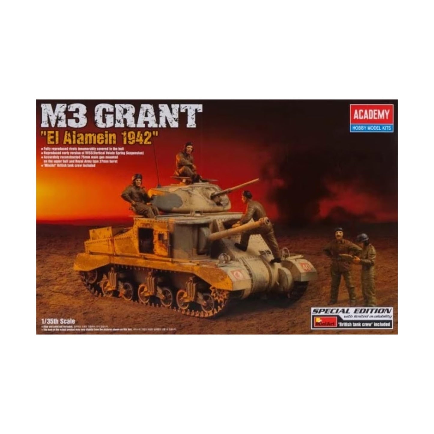 Academy M3 Grant "El-Alamein" 1/35 - Kit de Modelo de Veículo Militar